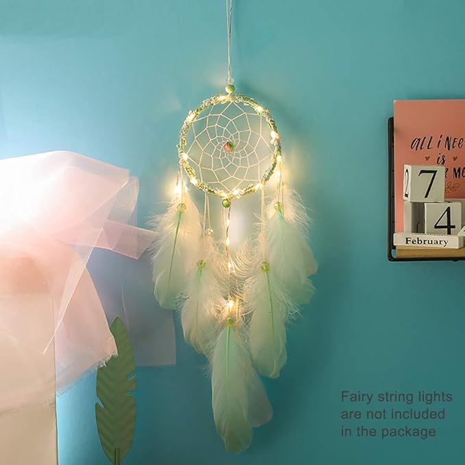 FANDOL DIY Dream Catcher Making Kit, Macrame Dream Catcher Craft Supplies for Kids Bedroom Wall Decor Nursery Baby Room Hanging Wedding Ornaments Party Handmade Gift (Green)