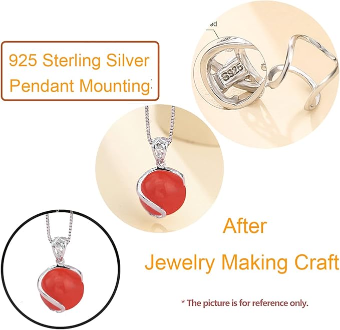 925 Sterling Silver Pendant Blank fit 10-12mm Pearl or Cabochon Pendant Mounting Setting for Handmade Jewelry Charm Making