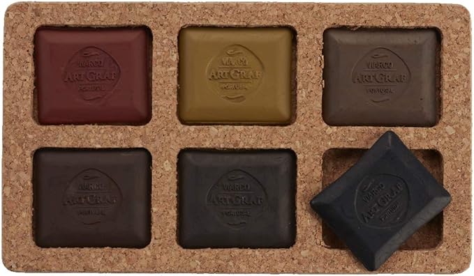 Art Graf Water Soluble Tailors Chalk Shaped Watercolor Paint Set, 6 Highly Pigmented Earth Tone Colors, Pigment Cakes for Painting & Drawing