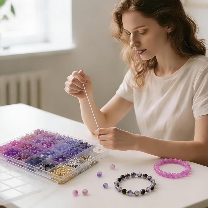 DIPSEOI 8mm Glass Beads for Bracelet Kit - 900 Pcs Jewelry Making Kits Bead DIY with Spacer Charms (Purple Series)