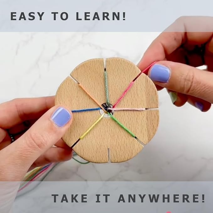 Grow Creative Kumi Wheel, Kumihimo Braided Bracelet Making Kit, Natural Materials - Wooden Disk, Cotton Embroidery Threads, Loom Jewelry Making Arts and Crafts Kit
