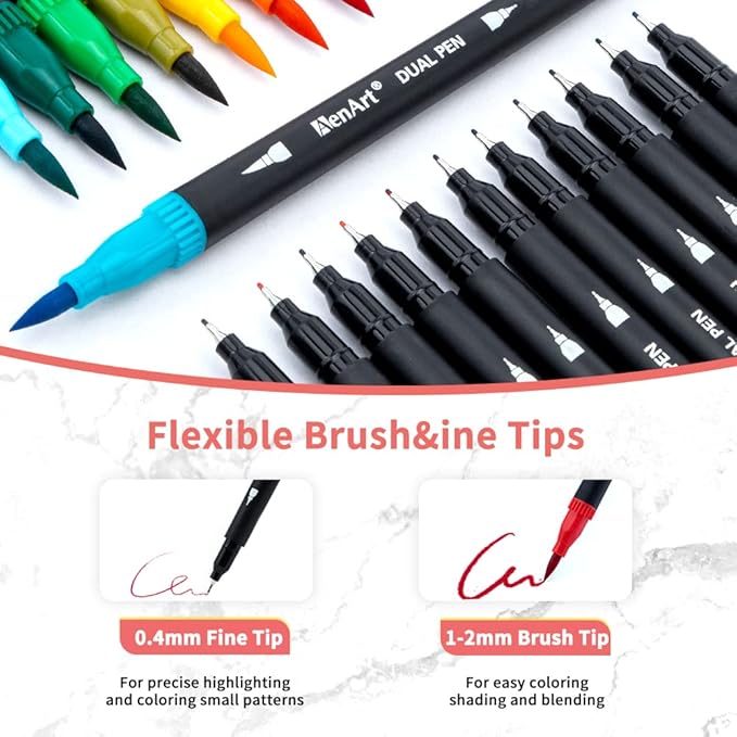 Aen Art Dual Brush Markers for Adult Coloring Books, 24 Colored Fine Point Marker Pen for Note taking Planner Hand Lettering Calligraphy Drawing Journaling