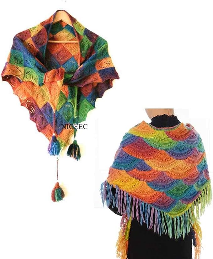 NICEEC 3 Skeins 100% Wool Rainbow Yarn Soft Gradient, Self-Striping, Colorful Single Ply Yarn for Crochet & Knitting - 11#