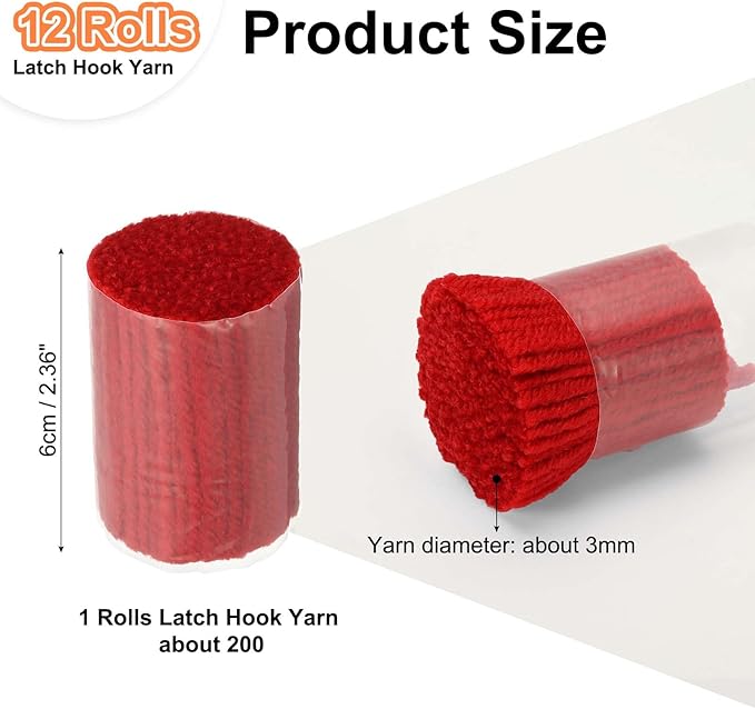 PATIKIL 12 Rolls Latch Hook Yarn, Latch Hook Kit Precut Rugs Yarn Making Crochet Bundles for Rug Adults Beginners Tapestry DIY Craft, Dark Red