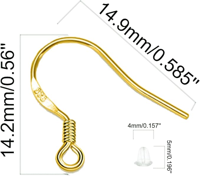 gold earring hooks 80 pcs/40 pairs, ear wires fish hooks, 240pcs hypo-allergenic jewelry findings parts with jump rings and clear silicone earring backs stoppers for diy jewelry making (14k gold)