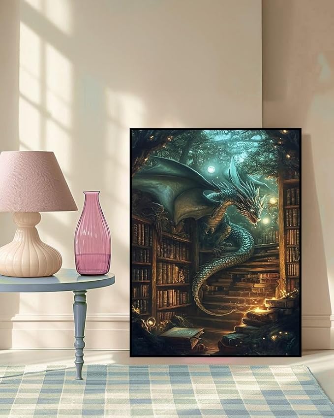 mrpwnle Dragon Diamond Art Kits for Adults, Book Dragon Diamond Painting Kits for Beginners, 5D Book Diamonds Painting, DIY Full Drill Gem Art Crafts Kit Home Wall Decor Gifts 12x16 inch
