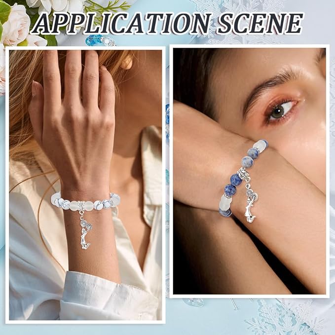 SUNNYCLUE 1 Box About 183Pcs 6 Sets Cheer Bracelet Making Kit Stone Bead Bracelet Kits 8mm Gemstone Crystal Silver Sports Cheerleading Charms Beads for Jewelry Making Set Women Starter Beginners