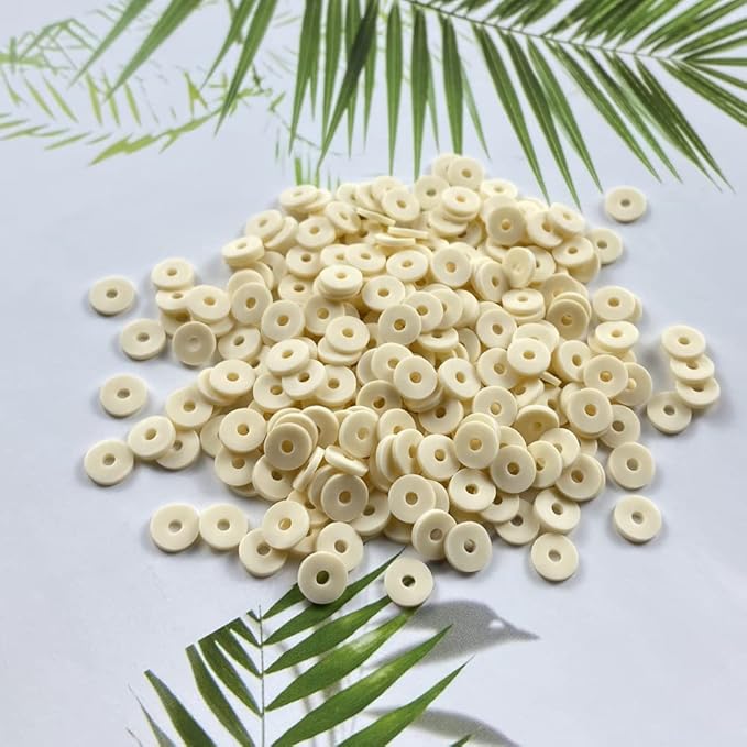 2000pcs Heishi Vinyl Beads Flat Round Polymer Clay Spacer Beads for Making Bracelet Necklace Earring Accessories DIY Handmade Craft(Beige, 6mm)