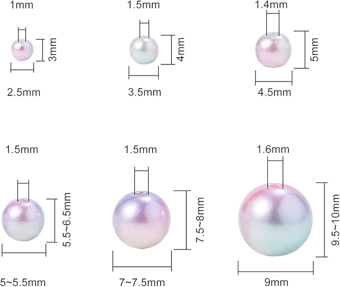 Ipotkitt 665Pcs/box Round Rainbow ABS Plastic Imitation Pearl Beads Gradient Mermaid Pearl Beads for DIY Jewelry Making Accessories - 3x2.5mm