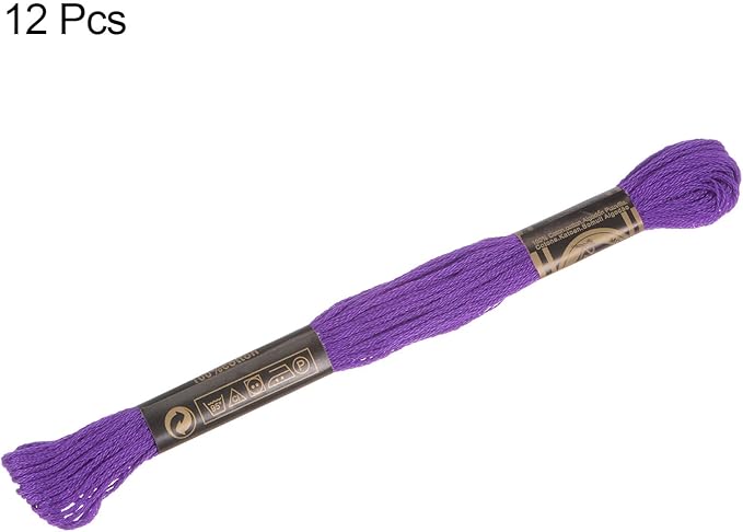 HARFINGTON 12 Skeins Embroidery Floss 8m Each Egyptian Long Fiber Cotton Cross Stitch Thread 26S/2x6 for Embroidery Projects Bracelet, Purple