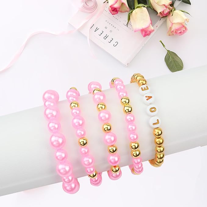 2116PCS Beads for Bracelets Pink Pearl Bracelet Making Kit Bracelet Kits Bracelet Bead Kits Small Pearl Beads and Gold Bead Beading Kit for Bracelets Jewelry Making Kit for Adult