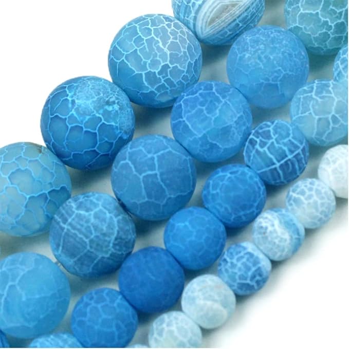 10mm Natural Blue Frosted Agate Gemstone Round Loose Beads Crystal Stone Bracelet Necklace Accessories Crafts for Jewelry Making DIY,1 Strand 15"
