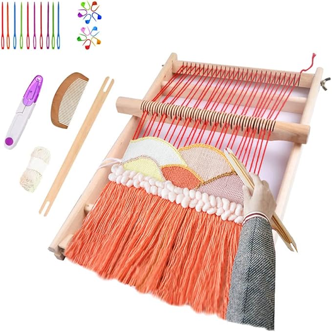 RRigo Weaving Loom Kit, 15.7" H x 11.8" W Wooden Tapestry Looms, Large Weaving Frame to Handcraft for Beginners, Came Pre-Warped for Quick Start