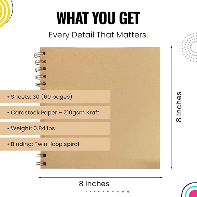 Scrapbook Album | Extra Thick Kraft Paper with Hardcover - 8 x 8 210gsm, 30 sheet