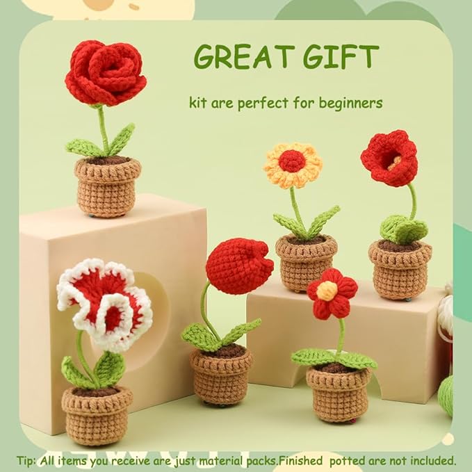 Crochet Kit for Beginner Learn to Animal Amigurumi Crochet Kit Adult Kit with Step-by-Step Instructions and Video Tutorials Cow Mushroom Potted Plant Coasters