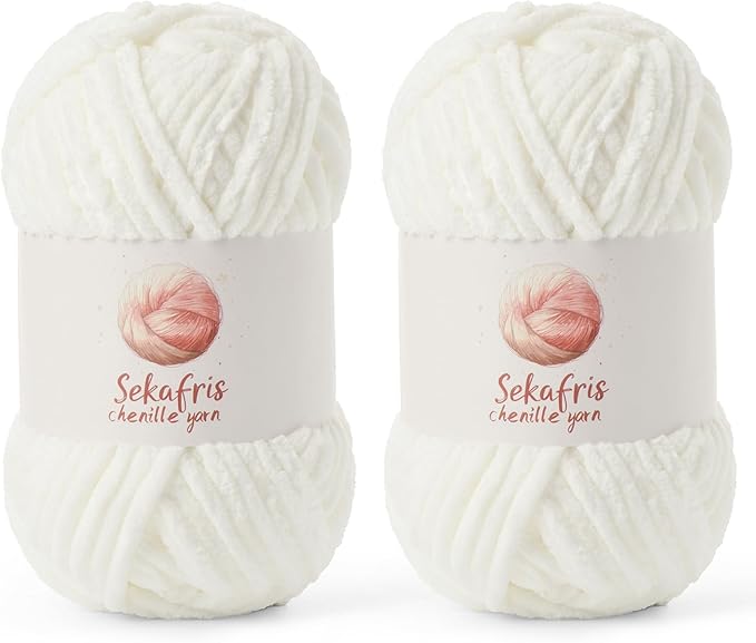 2 Pack Chunky Chenille Yarn for Crocheting, Baby Yarn for Crocheting Soft Blanket, 174.9 yds /7 oz Crochet Yarn, Bulky 5 Amigurumi Yarns, Fluffy Velvet Yarns for Knitting Crafts (2 White)