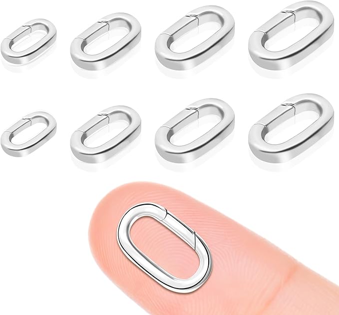 8PCS Oval Clasp Carabiner Necklace Connector Stainless Steel Spring Clasps Bracelet Closures Keychain Lock Clasps Necklaces Clips Key Ring Bracelets Shortener for Jewelry Finding DIY Making Kit (A21)