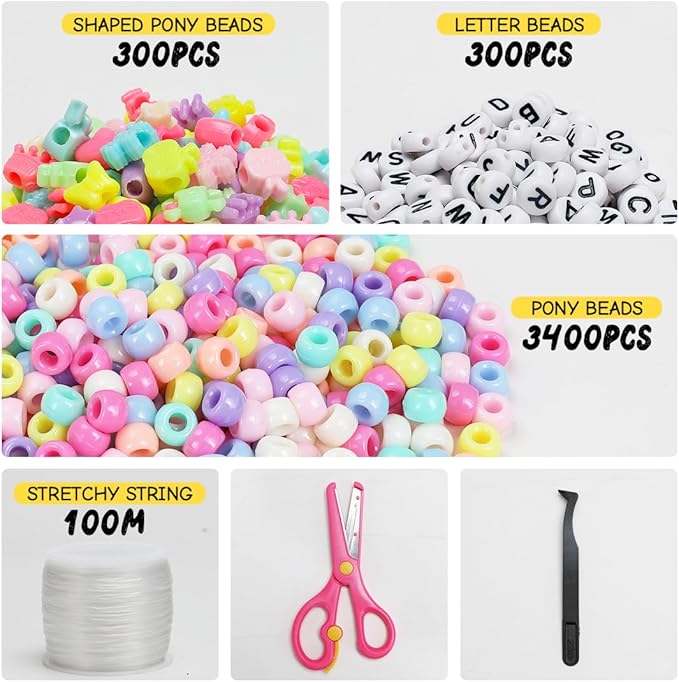 iooleem macaron colored bulk pony beads - 4000pc kit for friendship bracelets & jewelry making, easy storage