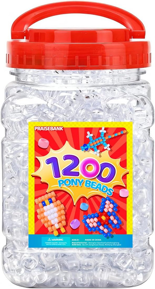 praisebank pony beads, 1200pcs 6x9mm, wholesale beads, bracelets jewelry making, arts & crafts(clear)