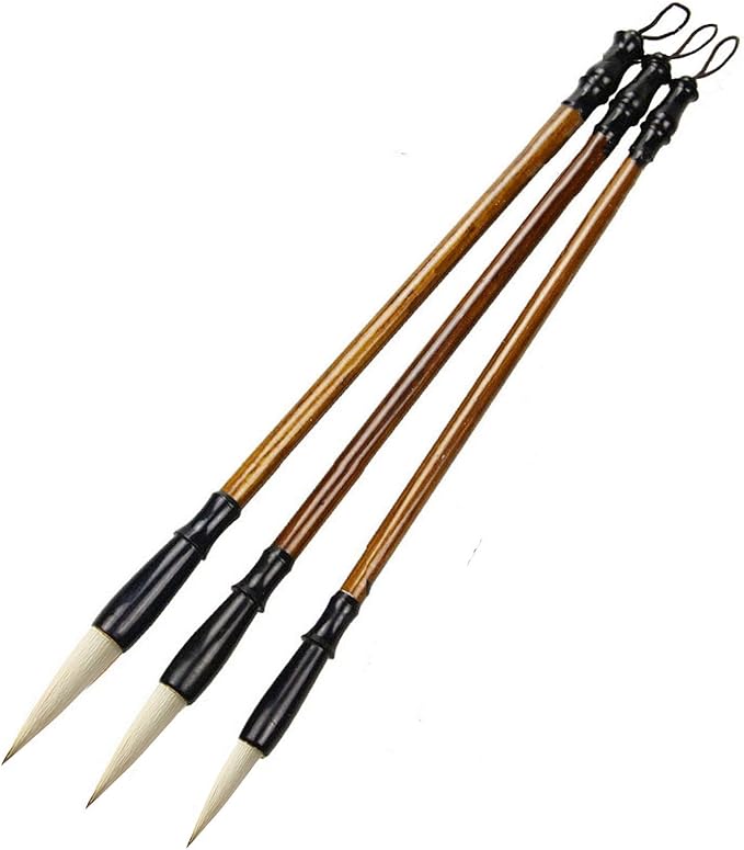 Befiy Chinese Calligraphy Brush, Writing Drawing Watercolor Ink Brushes Hubi Painting Kanji Sumi Wolf Bamboo Brushes Set for Professional Beginner (White)