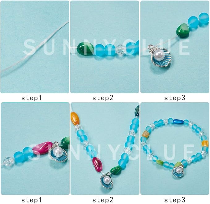 SUNNYCLUE 1 Box DIY 6Pcs Boho Shell Beads Beach Charm Anklet Christmas Bracelet Making Kit Adjustable Starfish Sea Shell Charms Turquoise Turtle Beads Foot Chain Sandal Beads for Jewelry Making Kits