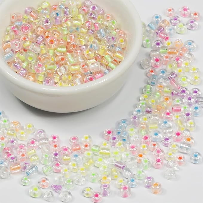 Bulk 4mm Seed Beads for Jewelry Making 110 Grams About 1600pcs,6/0 Glass Craft for Making Earrings, Bracelets, Pendants, Waist Jewelry, DIY Handmade Seed Beads（Transparent Colour Lined）