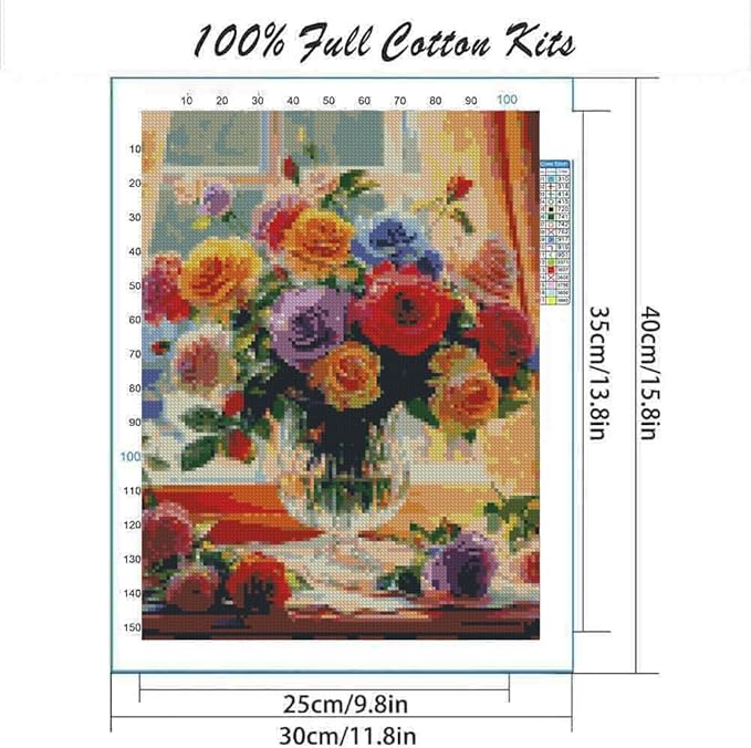 flower cross stitch kits for adults beginner,counted cross stitch kits printed stitching cute patterns dimensions needlepoint art crafts embroidery kits for adults beginners (15.7x11.8 inch)
