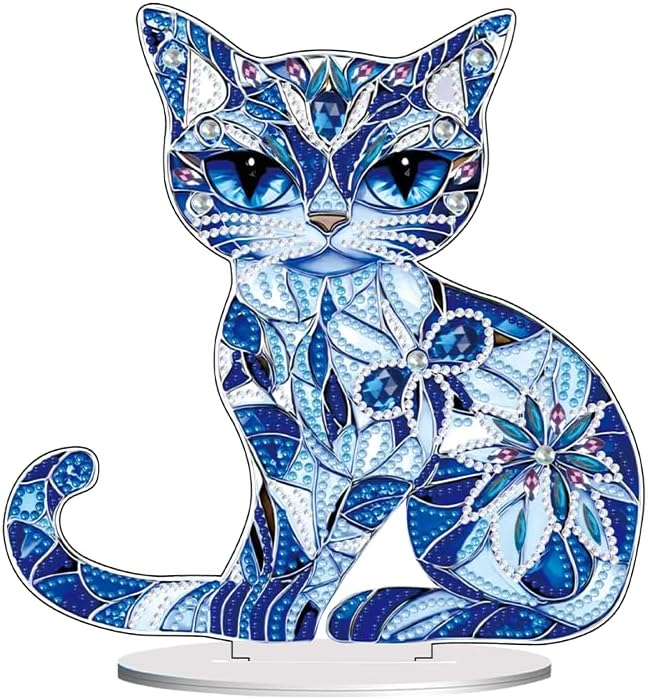 hyzsj DIY Diamond Desktop Ornament Cat,Crystal Diamond Art Painting Tabletop Ornaments Single Sided,Ornament for Adult Beginner Home Office Decor Crafts Gift
