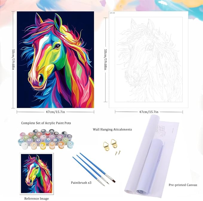 Natuyalo Animal Paint by Numbers Kit for Adults - Colorful Horse Head Paint by Number on Canvas Without Frame, DIY Acrylic Painting for Ideal Gift Home Wall Decor (16x20 Inch)