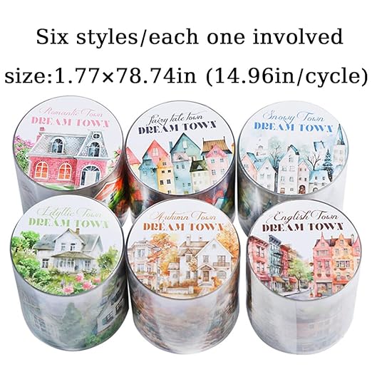 Town Landscape PET Tape Scrapbook Supplies Vintage Town Building Decorative Tape Scrapbook Stickers Aesthetic House Building Washi Tape Stickers For Scrapbooking Junk Journal Journaling Supplies