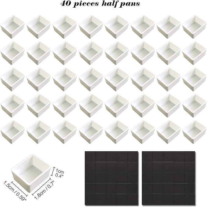 40Pcs Empty Half Pans with Magnetic Stripe Watercolor Paint Travel Tin Palette Case, Artist Paints Half Pan Kits for DIY Watercolor Oils or Acrylics Painting Art Drawing Oil Painting Flowers