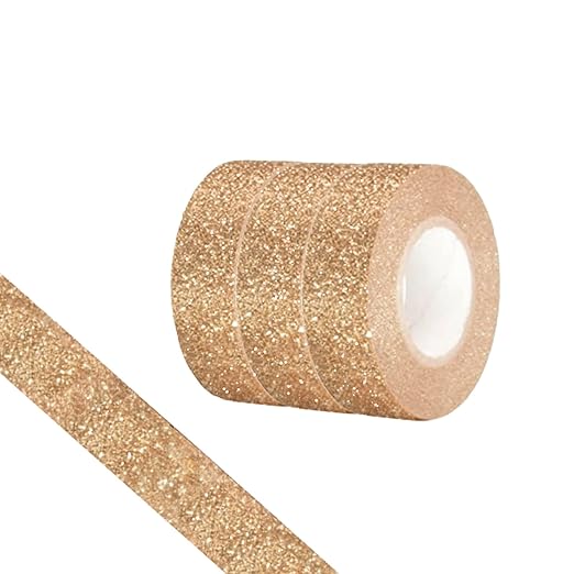 Glitter Washi Tape,3 Rolls 5/8"(15mm) rose gold Decorative Tape, Craft Self Adhesive Stick On Sticky Glitter Trim Gold ，Supplies for DIY, Bullet Journal, Craft, Gift Wrapping, Scrapbooking (Rose gold)