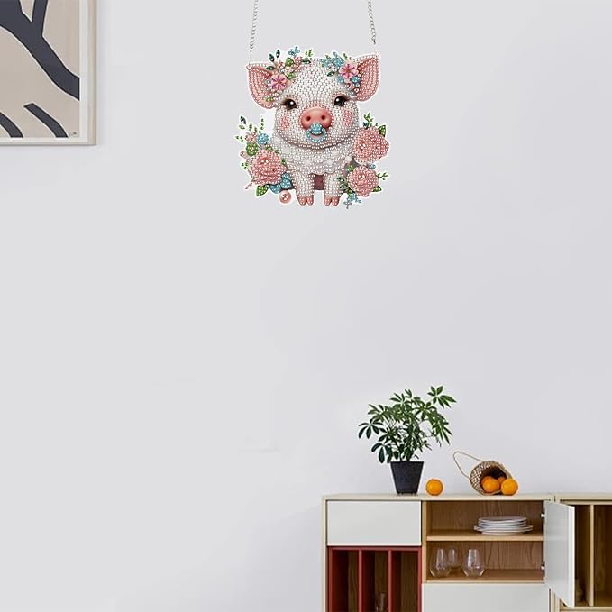 TDFERAN Diamond Painting Pendant Pig Diamond Art Ornaments Animal Pendants Tabletop Decoration Wall Hanging in Living Room Dorridor Diamant Decorations Ornaments Diamond Art Window Pendants