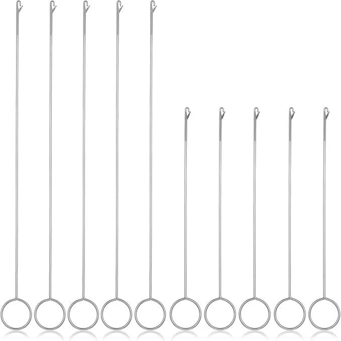 LIQWEI 10 Pcs Loop Turner Sewing Tool, 2 Sizes Tongue Crochet Tool Latch Hook for Silicone Beads Fabric Tube Strips DIY Accessories