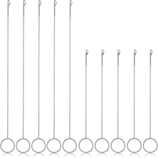 LIQWEI 10 Pcs Loop Turner Sewing Tool, 2 Sizes Tongue Crochet Tool Latch Hook for Silicone Beads Fabric Tube Strips DIY Accessories