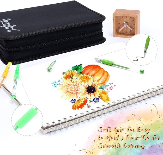 Gel Pens for Adult Coloring Books, 160 Pack Artist Colored Gel Pen with 40% More Ink, Black Case. Perfect for Drawing Doodle Crafts Journaling Planner
