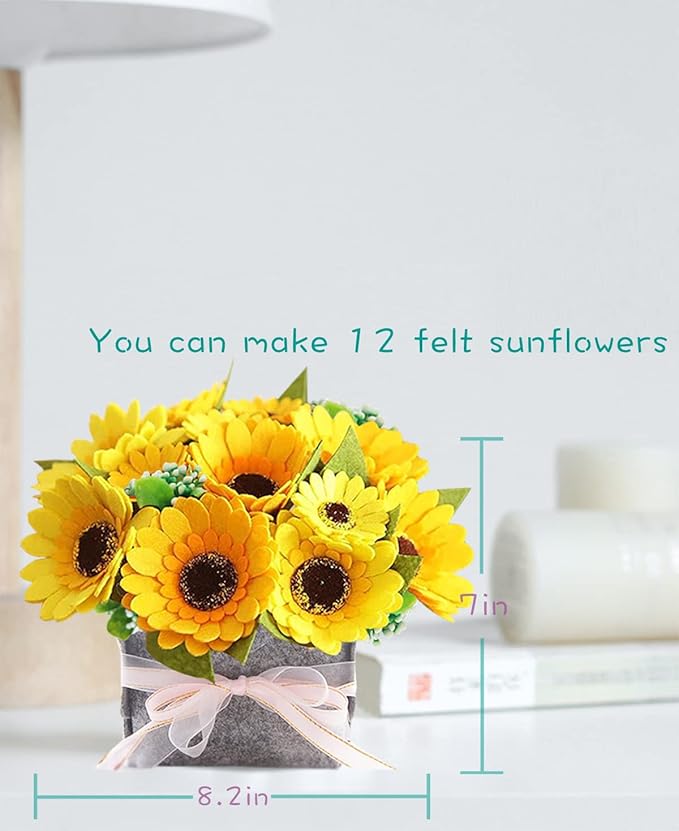 BAZIMA DIY Felt Flower Art Craft Kit, Sunflower Pot Bonsai Kit, Floral Gifts, Beginner Craft Kit, Arrange Pre-Cut Flowers and Foliage