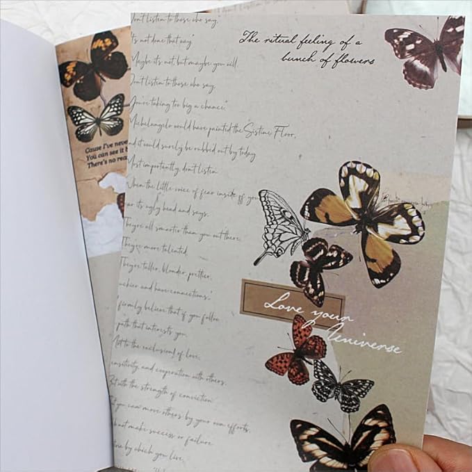 40 Sheets A6 Vintage Washi Stickers Book for Adults, Retro Butterfly Stickers with Self-Adhesive Collage Papers Ephemera for Junk Journaling Supplies, Scrapbooking, Crafts Arts