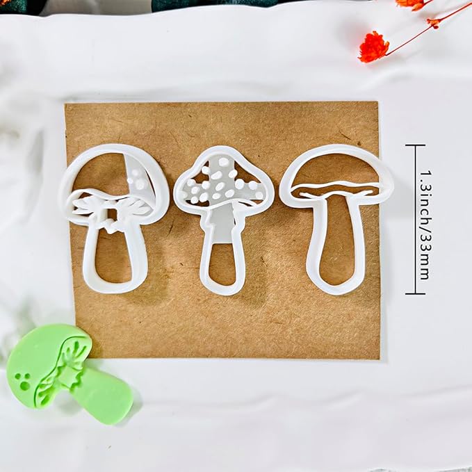 Xaekicr 3pcs Mushroom Clay Cutters – Polymer Clay Cutters for Earrings, Textured Clay Molds, Clay Tools for Polymer Clay Jewelry Making
