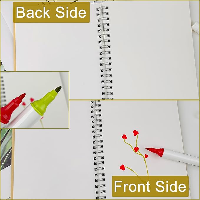 Set of 2, Each with 20 Sheets, 7.5 x 5.1 Inches, 140 lb Cold Press Watercolor Paper, 1150 GSM Brown Hard Cover, Spiral Bound, White Pages for Drawing and Painting
