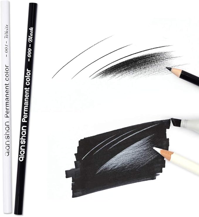 qianshan 5Pcs Black White Color Pencils - Permanent Color Drawing Pencil Oil-based Wooden Colored Pencils for Artist and Beginner Art Projects, 2 Colors of 3 White, 2 Black