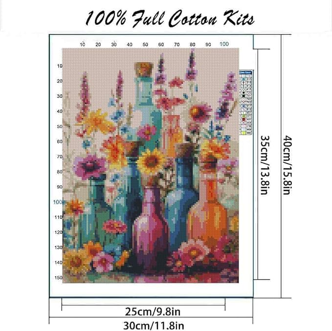 MYBISYMQQ Flower Stamped Cross Stitch Kits, DIY Flowers Cross Stitch Ornament Kits for Adults Beginners, Counted Embroidery Needlepoint Kits Home Decor 15.7x11.8 inch