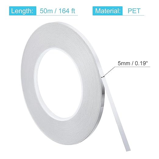 uxcell Metallic Tape, 0.19 in x 164 ft Self Adhesive Metalized Polyester Film Tape Waterproof Shiny Washi Tape for Walls Graphic Arts Gifts Wrapping Crafts Decoration, Gloss Silver