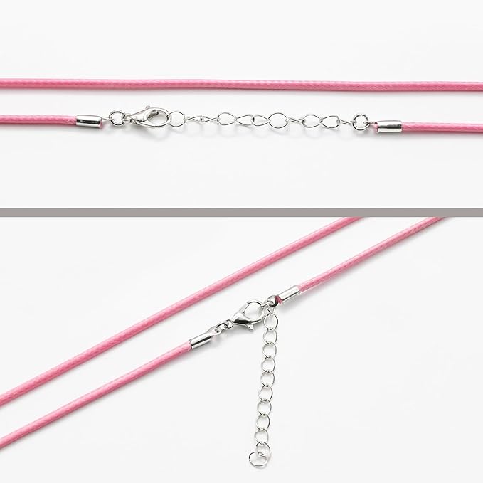 10 Pcs 2.0mm Leather Necklace Cords with Clasp,Waxed Cords,Necklace Ropes for Pendants and Jewelry Making(Pink)