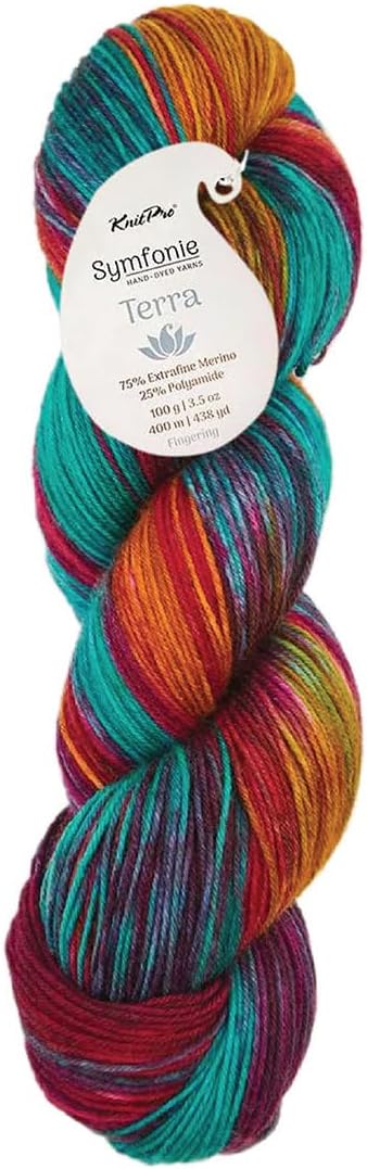 KnitPro Symfonie Fingering Weight Hand Dyed Variegated Yarn Skein | Extra Fine Merino Wool & Polyamide Blend for Knitting & Crocheting, Oeko-TEX Certified 400m, 100g | Terra Party Lights