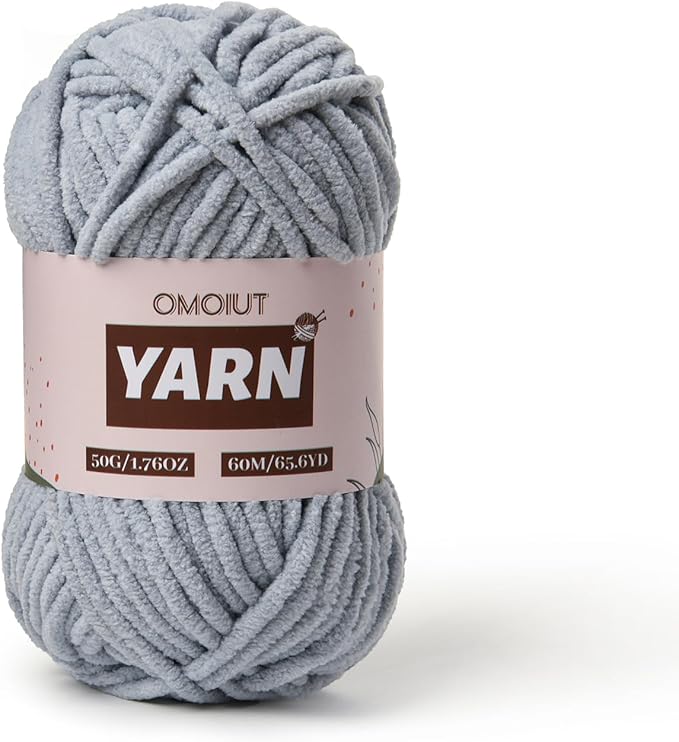 Plush Chenille Chunky Crochet Yarn - Baby Yarn for Crocheting Soft - Velvet Yarns Knitting for Blankets Crafts - Fluffy Amigurumi Yarns 50g / 65.6yd (Grayish)