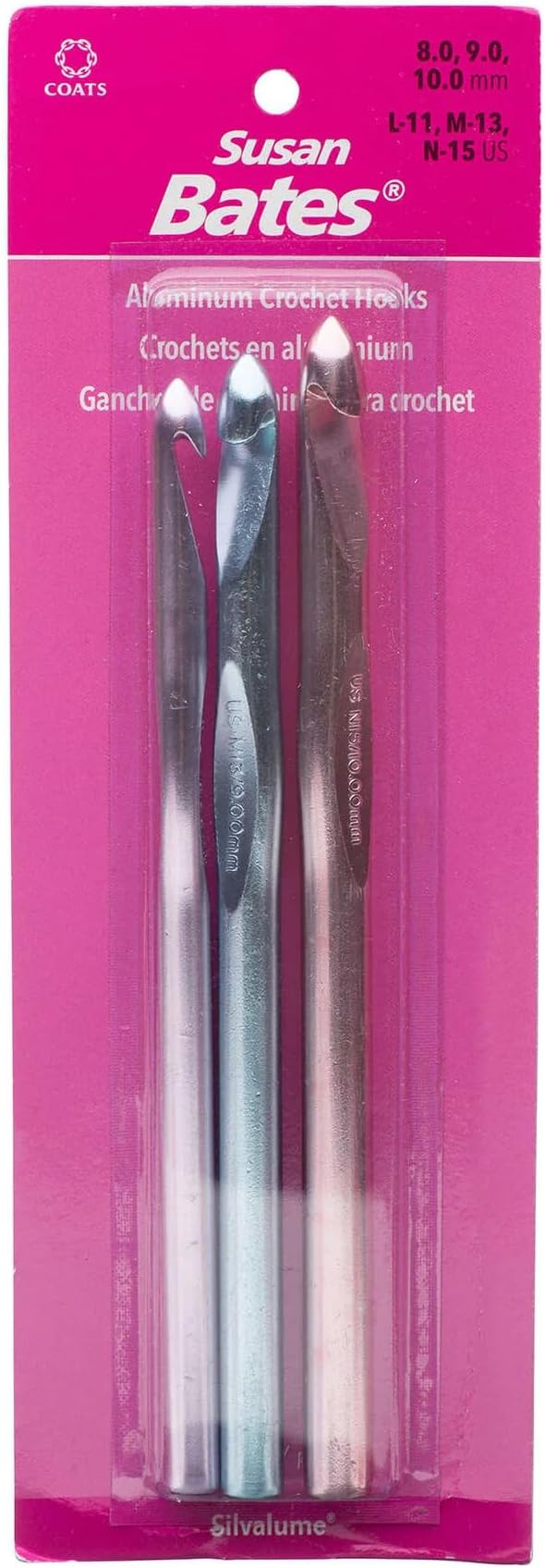 Susan Bates Silvalume Crochet Hook Set G,H,J