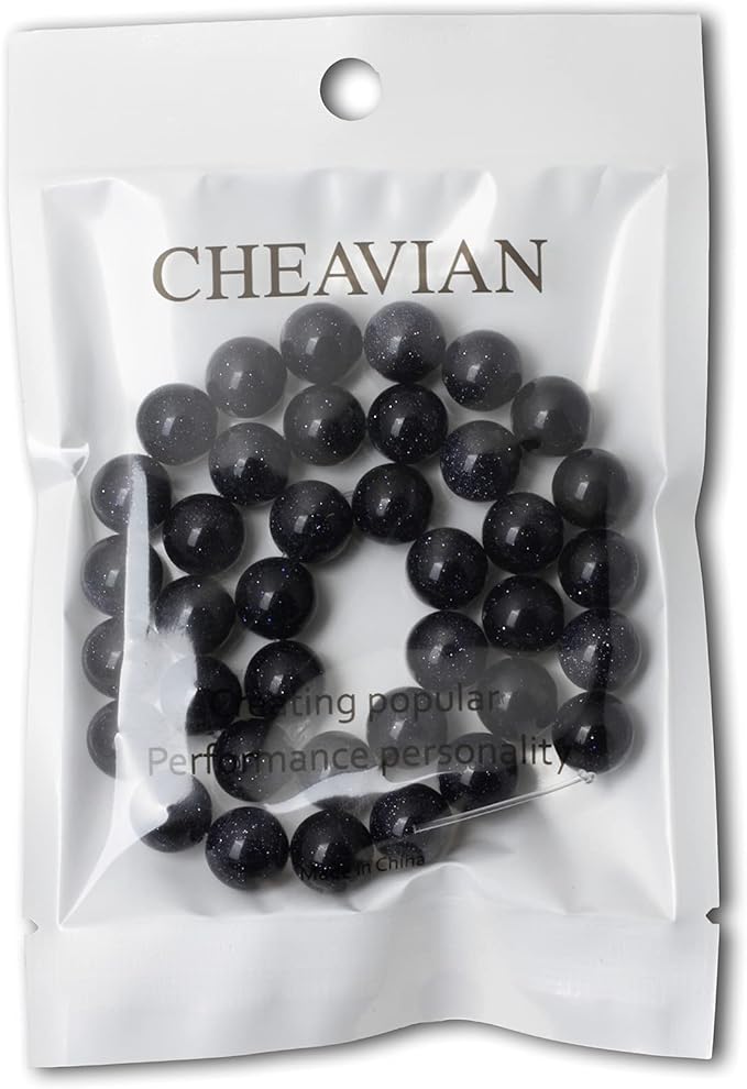 cheavian 35pcs 10mm natural blue sandstone gemstone round loose beads stone beads for jewelry making diy findings 1 strand 15"