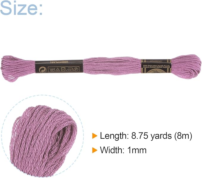 HARFINGTON 12 Skeins Embroidery Floss 8m Each Egyptian Long Fiber Cotton Cross Stitch Thread 26S/2x6 for Embroidery Projects Bracelet, Light Purple