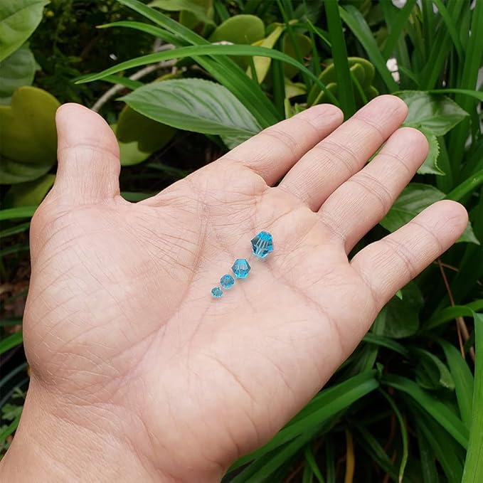 Aquamarine Bicone Glass Beads for Jewelry Making, Faceted Crytal Spacer Beads for Bracelet Necklace Earring (3mm 4mm 6mm 8mm Mixed Sizes, 1040pcs)